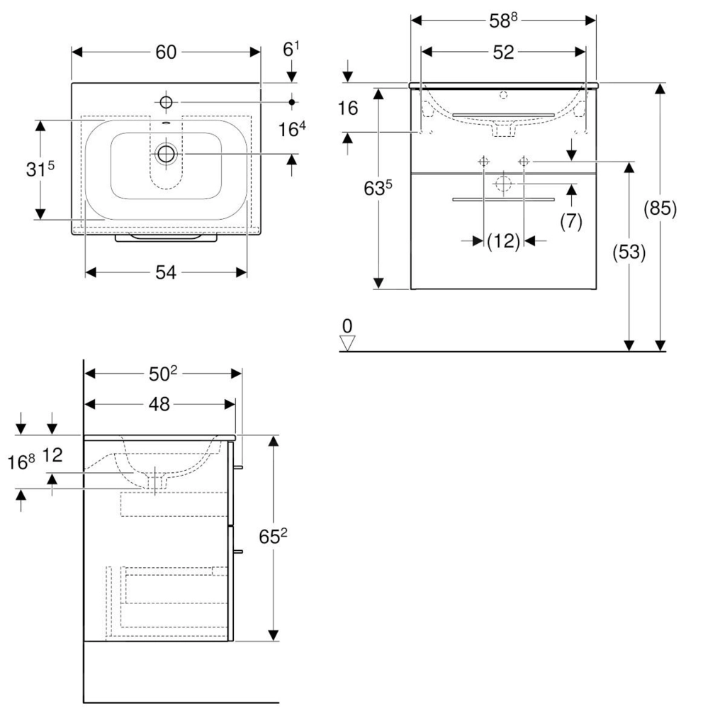 Umývadlová skrinka s umývadlom Selenova Square 63,5x58,8x48cm biela