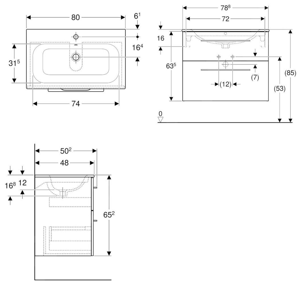 Umývadlová skrinka s umývadlom Selenova Square 63,5x78,8x48cm biela