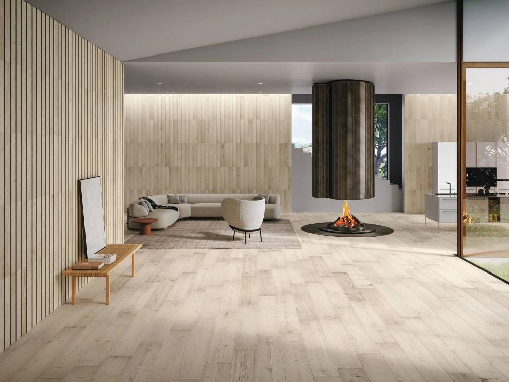svetlohnedá dlažba, imitácia dreva, do obývačky, Cortina Almond, mandľová, 15x90